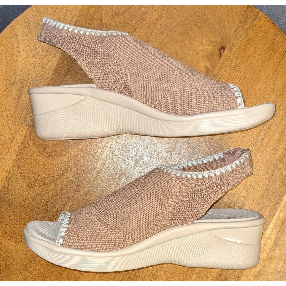 Bzees Sicily Stretch Knit Wedge Sandals Women's 8.5 W Beige Peep Toe Slingback - Picture 8 of 10